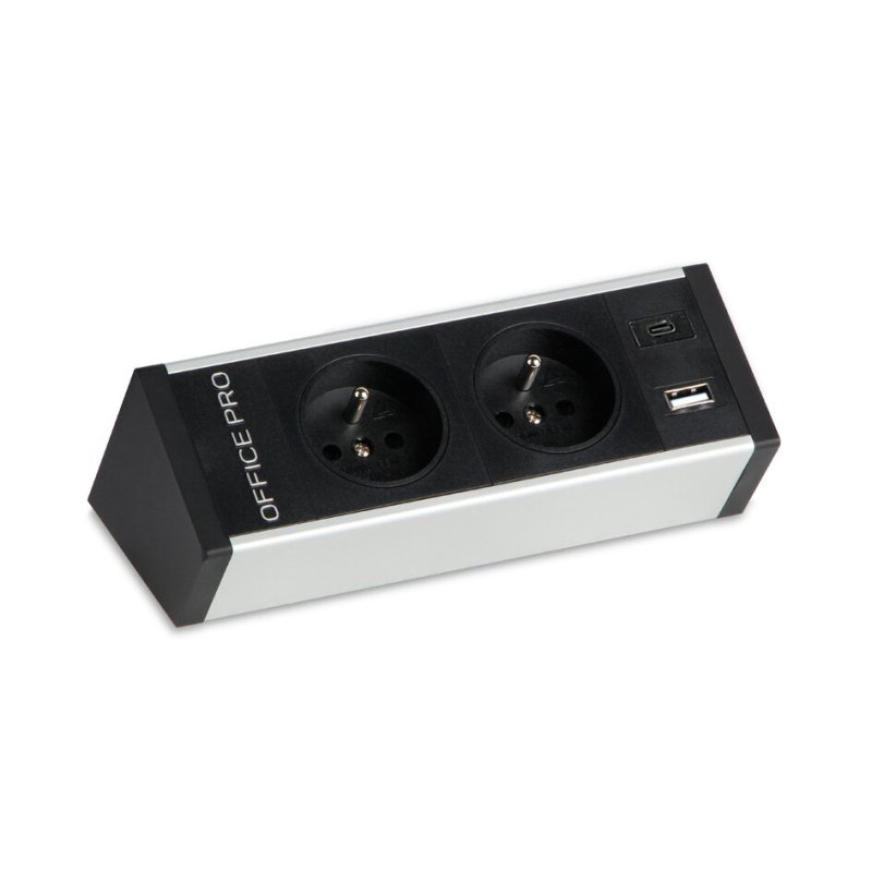 PECZ B 002 Pevný panel na hranu stolu, černý, 2x el., Nabíjecí USB A+  USB C, Nabíjecí USB ANO
