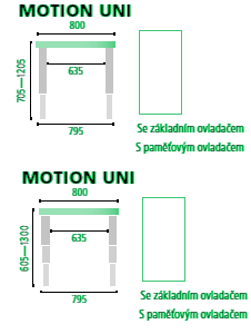 Rozměrový nákres stolu HOBIS Motion Uni MSU 3M 1800